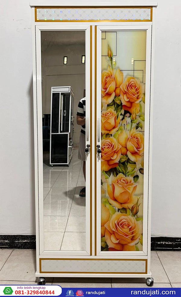 LEMARI PAKAIAN ALUMUNIUM PINTU 2 BUNGA